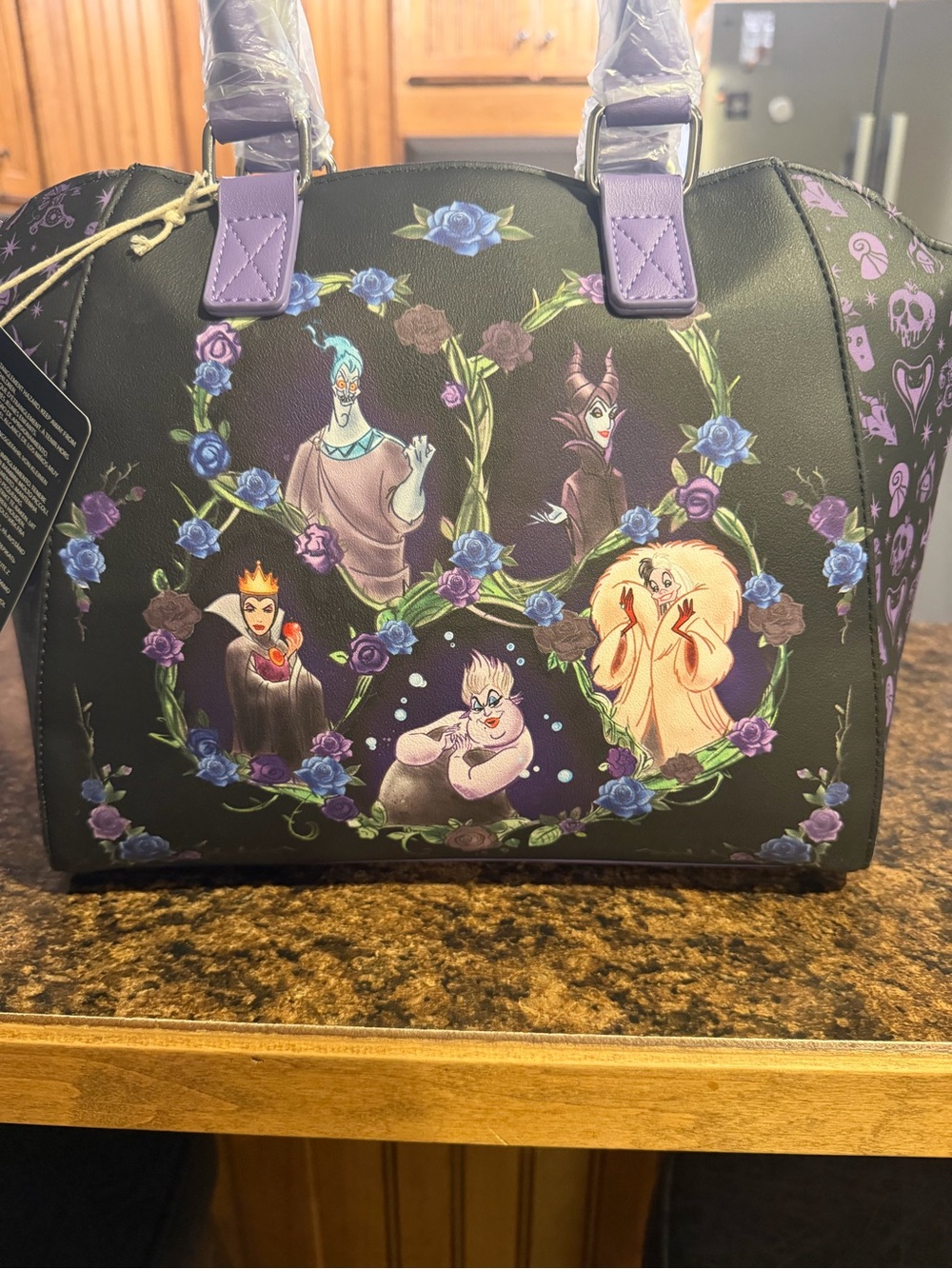 Loungefly Disney Villains Floral Dome Satchel - Black & Purple